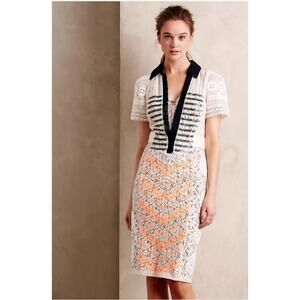 Elegant Lace Midi Dress - White, Black, and Orange